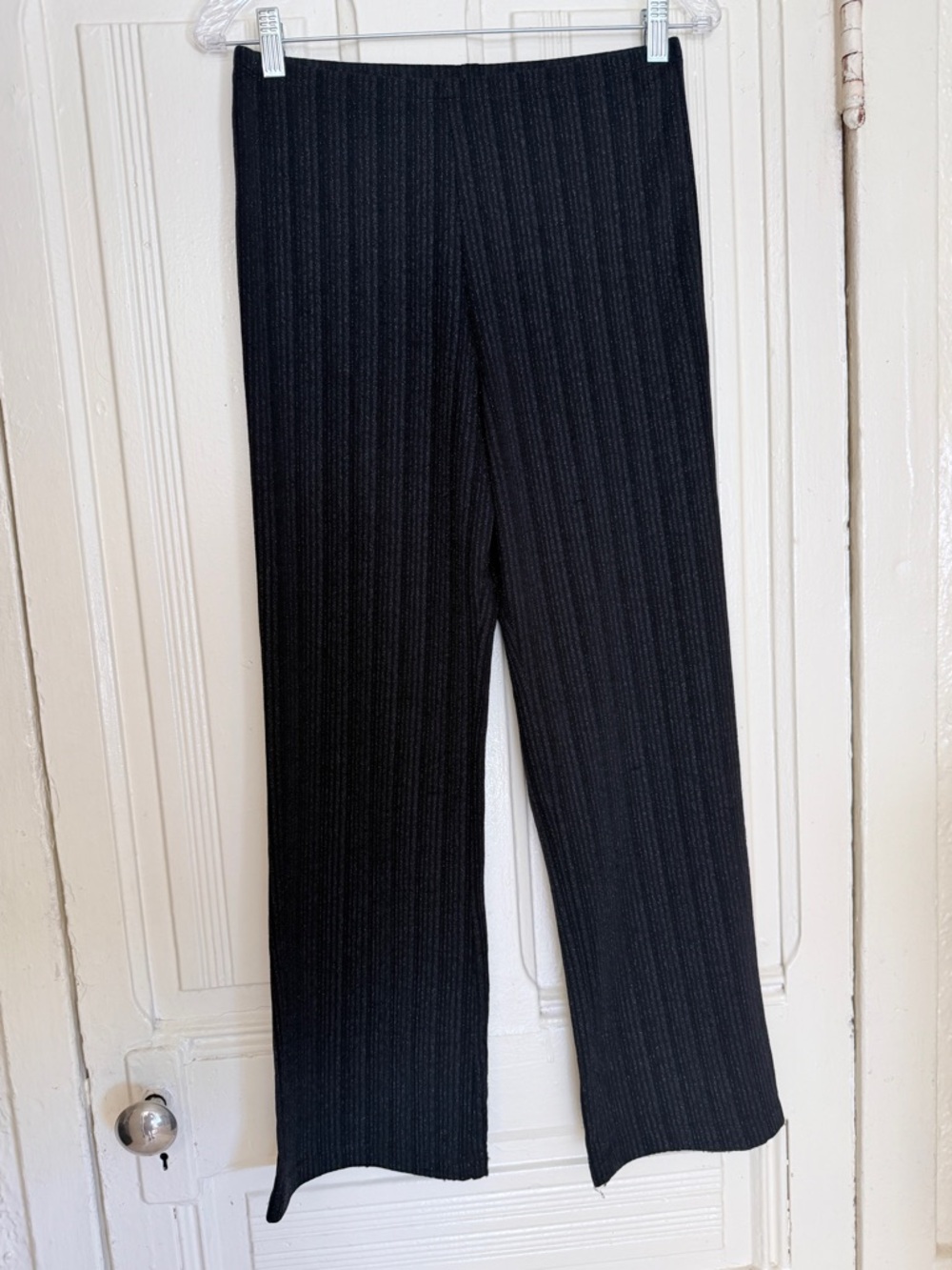 Reformation Black Metallic-Striped Wide-Leg Pants size: Medium